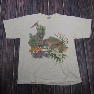 Vintage Harlequin Desert Wildlife Shirt Mens XL White Single Stitch Tee